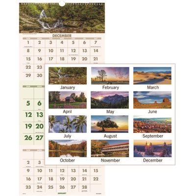 Scenic Three-Month Wall Calendar, 12 x 27, 2021