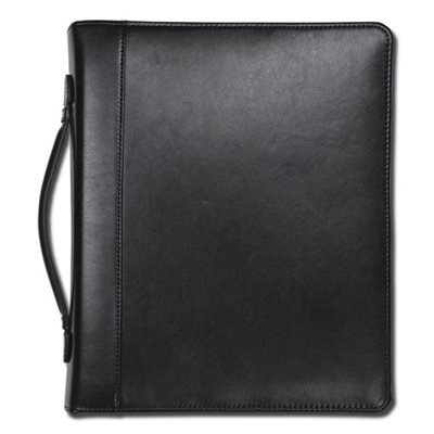 Leather Multi-Ring Zippered Portfolio, Two-Part, 1" Cap, 11 x 13-1 / 2, Black