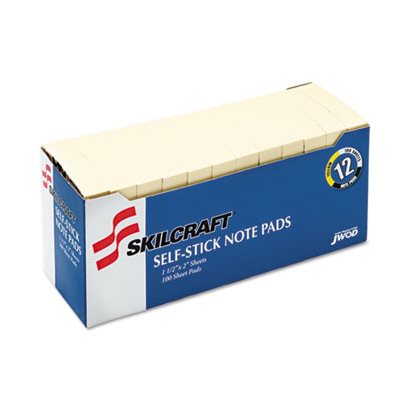 PADS, SELF-STICK, 1.5" X 2", UNRULED, YELLOW, ABILITYONE, DOZEN