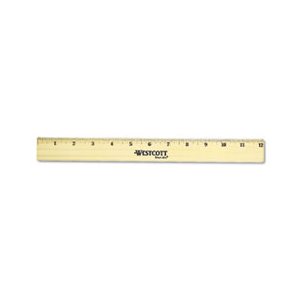 RULER, FLAT WOOD, TWO DOUBLE BRASS EDGES, 12", CLEAR LACQUER FINISH