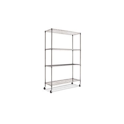 SHELVING UNIT, WIRE, Complete, w / Caster, Four-Shelf, 48"w x 18"d x 72"h, Black Anthracite