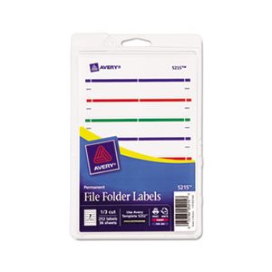 FOLDER LABELS, PRINT OR WRITE, .6875" x 3.4375", WHITE / ASSORTED BARS, 252 / PK