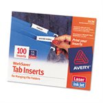 TAB INSERTS, Printable, for Hanging File Folders, 1 / 5 Tab, Two, White, 100 / PK