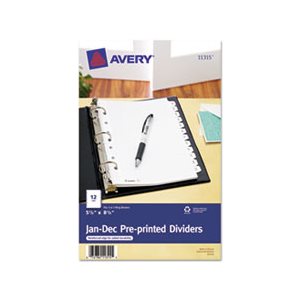 DIVIDERS, Pre-printed Tab, 12-Tab, 8.5" x 5.5"