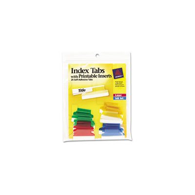 INDEX TABS, Insertable, Printable Inserts, 1", Assorted Tab, 25 / PK