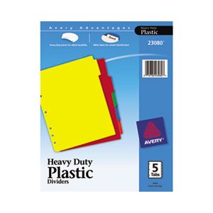 DIVIDERS, Write-On, Heavy-Duty, Plastic Tab, w /  White Labels, 5-Tab, Letter