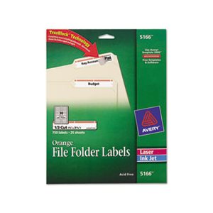 LABELS, Permanent, File Folder, w /  TrueBlock, Inkjet / Laser, Orange Border, 750 / Pk