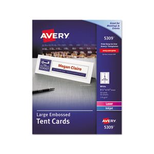 CARDS, Large, Embossed, Tent Card, White, 3.5" x 11", 1 Card / Sheet, 50 / Box