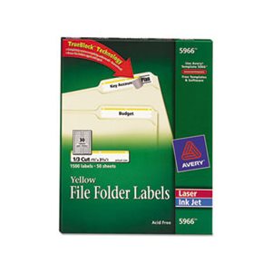 LABELS, Permanent, File Folder, W /  TrueBlock, Inkjet / Laser, Yellow Border, 1500 / Box