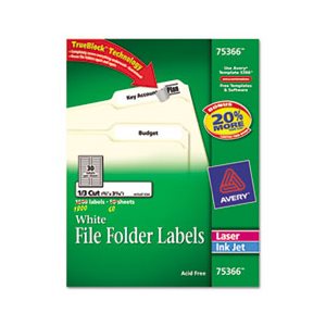 LABELS, Permanent, File Folder, W /  TrueBlock, Inkjet / Laser, White, 1800 / Box