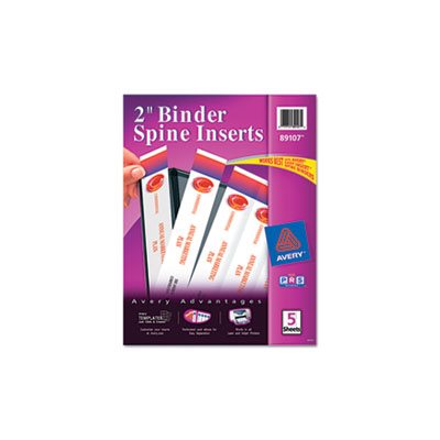 BINDER, Spine Inserts, 2" Spine Width, 4 Inserts / Sheet, 5 Sheets / Pk BINDER, Spine Inserts, 2" Spine Width, 4 Inserts / Sheet, 5 Sheets / Pk