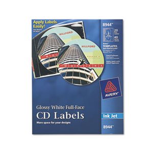 LABELS, Full-Face, CD, INKJET, Glossy White, 20 / Pk