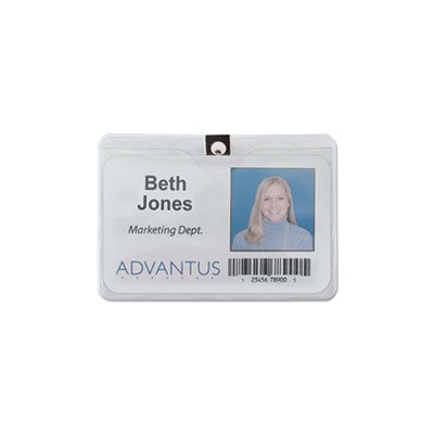 Badge Holder, ID, w / Clip, Horizontal, 4"w x 3"h, Clear, 50 / Pk