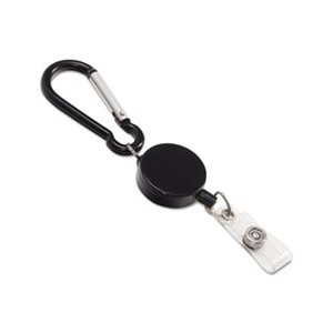 ID Badge Reel, Carabiner Set, Metal,  24" Extension, Black, 5 / PK