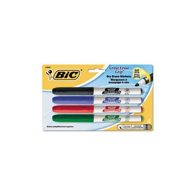 MARKER, DRY ERASE, Great Erase, Grip, Fine Point, Assorted, 4 / Set