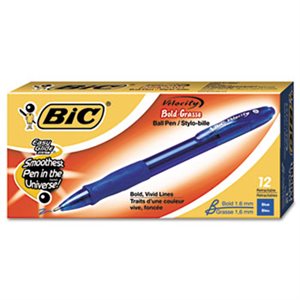 PEN, RETRACTABLE, BALLPOINT, Velocity, Blue Ink, 1.6mm, Bold, Dozen