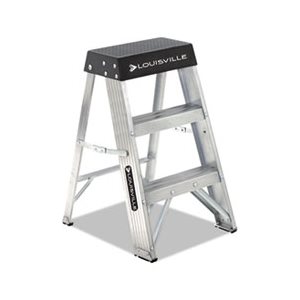 STOOL, STEP, ALUMINUM, 17"W x 18.25" Spread x 26"h, Aluminum / Black