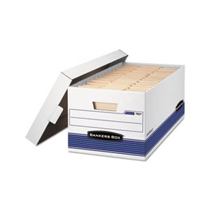 BOX, STORAGE, FELLOWES STOR / FILE, Legal, Locking Lid, White / Blue, 4 / Carton