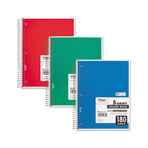 NOTEBOOK, Spiral Bound, Perforated, College Rule, 10.5" x 8", White, 180 Sheets