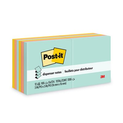 POST-IT NOTES, Pop-up Refill, 3" x 3", Assorted Marseille Colors, 100-Sheet, 12 / Pack