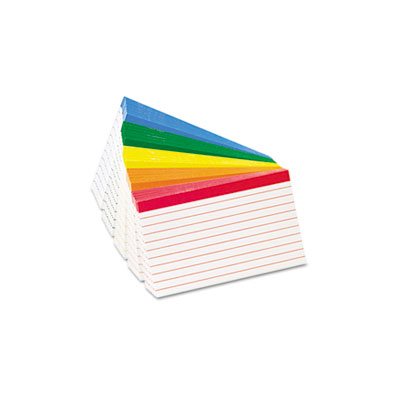 INDEX CARDS, Color Coded, Ruled, 3" x 5", Assorted Colors, 100 / Pack