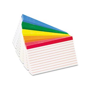 INDEX CARDS, Color Coded, Ruled, 3" x 5", Assorted Colors, 100 / Pack