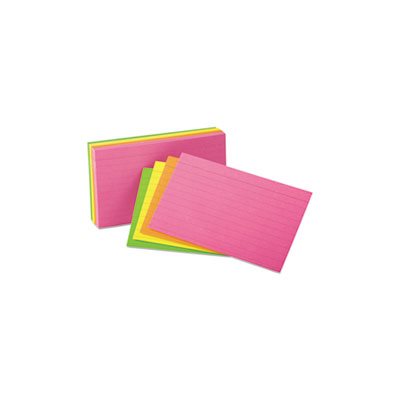 INDEX CARDS, Ruled, 3" x 5", Glow Green / Yellow, Orange / Pink, 100 / Pack