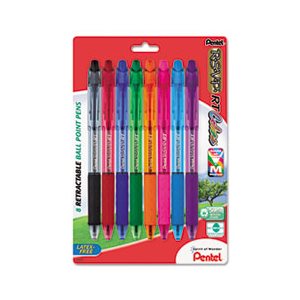 PEN, BALLPOINT, RETRACTABLE, R.S.V.P. RT, 1mm, Clear Barrel, Assorted Ink, 8 / Pack