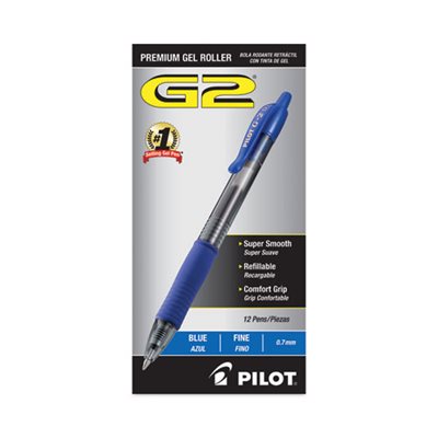 PEN, RETRACTABLE, G2 Premium, Gel, Refillable, Blue Ink, .7mm, Dozen