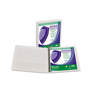 Clean Touch Locking Round Ring View Binder, Antimicrobial, 1" Cap, White