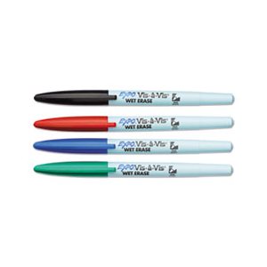 Vis-à-Vis Wet-Erase Marker, Fine Point, Asstd., 4 / Set