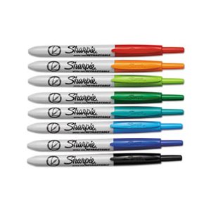 Retractable Permanent Marker, Ultra Fine Tip, Assorted Colors, 8 / Set