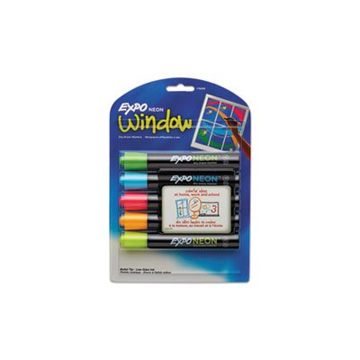 Neon Dry Erase Marker, Bullet Tip, Assorted, 5 / Set