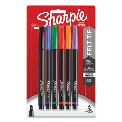 Plastic Point Stick Water Resistant Pen, Assorted, Fine, 6 / Pack