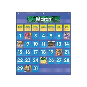 Monthly Calendar Pocket Chart, 25 1 / 2 x 10 x 0.13, Blue / Clear