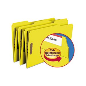 Folders, Two Fasteners, 1 / 3 Cut Assorted, Top Tab, Legal, Yellow, 50 / Box