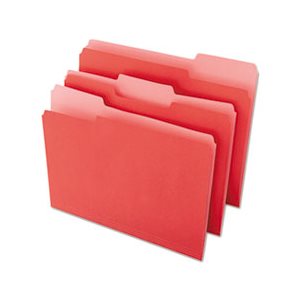 File Folders, 1 / 3 Cut One-Ply Top Tab, Letter, Red / Light Red, 100 / Box