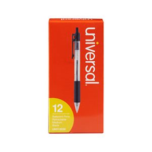 Economy Retractable Ballpoint Pen, Black Ink, Clear, 1mm, Dozen