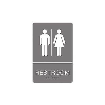 ADA Sign, Restroom Symbol Tactile Graphic, Molded Plastic, 6 x 9, Gray